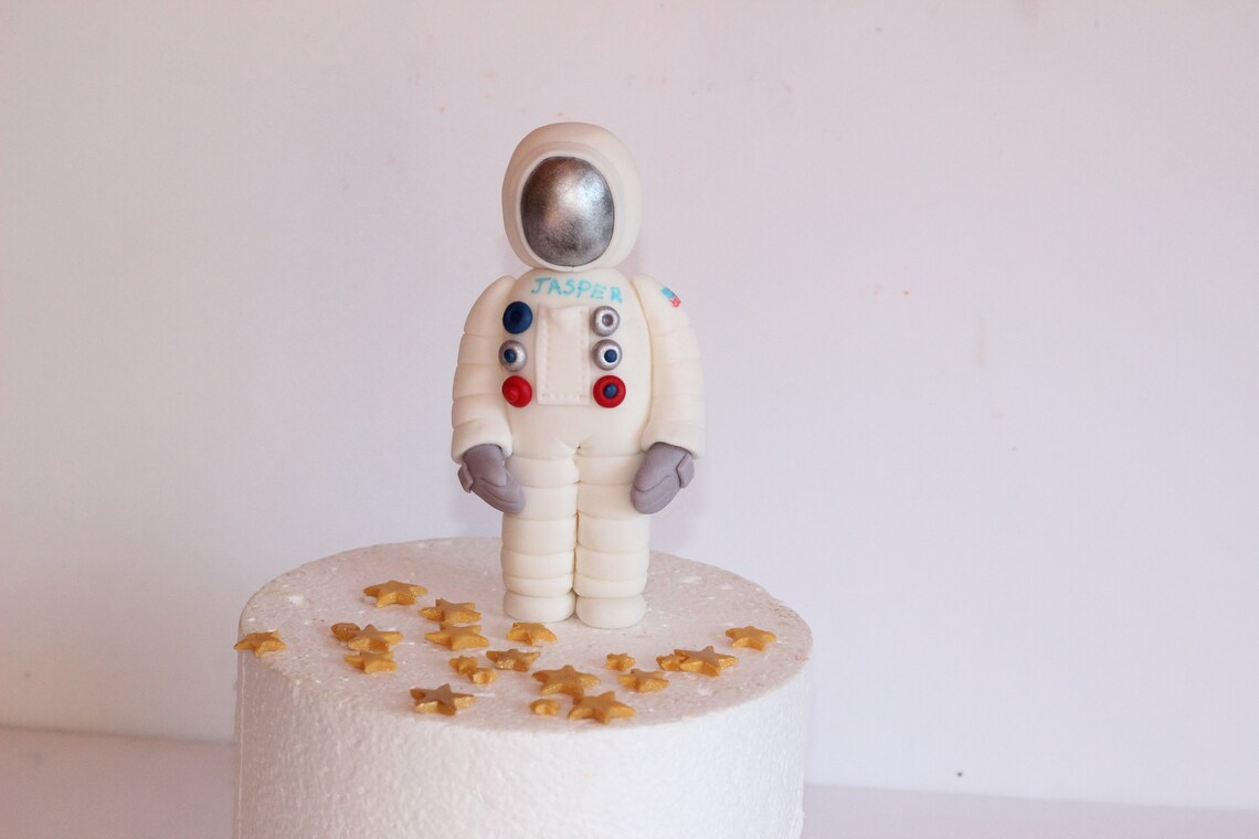 Fondant Astronaut Cake Topper and Golden Stars Etsy