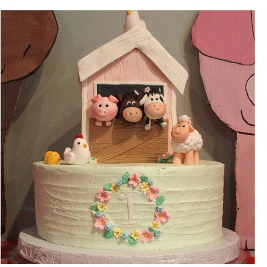 Fondant Farmers Cake Tin Fondant Farm Animals Cake Toppers Barn