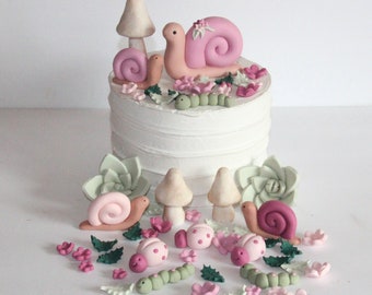Fondant Large Snail Cake Decoration Girly Colors Woodland Fairy Whimsical