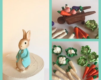 Fondant Rabbit Vegetables Garden Cake Decoration