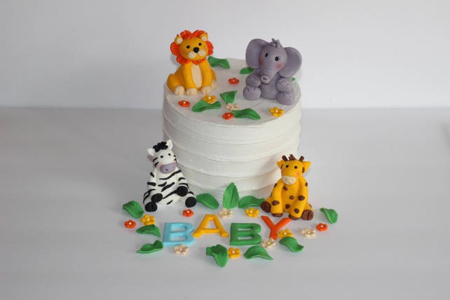 Fondant Safari Animals Topper Jungle Cake Decoration Baby Shower 1st