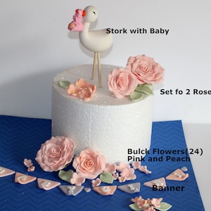 Fondant Stork and a Baby Cake Topper New Baby Arrival Baby Shower Newborn image 3