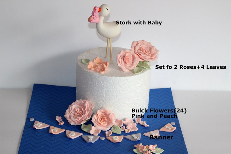 Fondant Stork and a Baby Cake Topper New Baby Arrival Baby Shower Newborn image 3