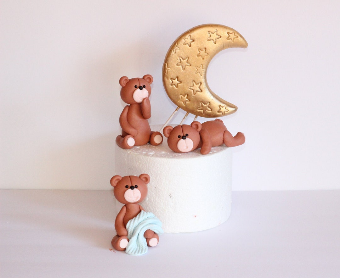 Fondant Teddy Bear and Moon Cake Topper Baby Shower Welcome Baby - Etsy