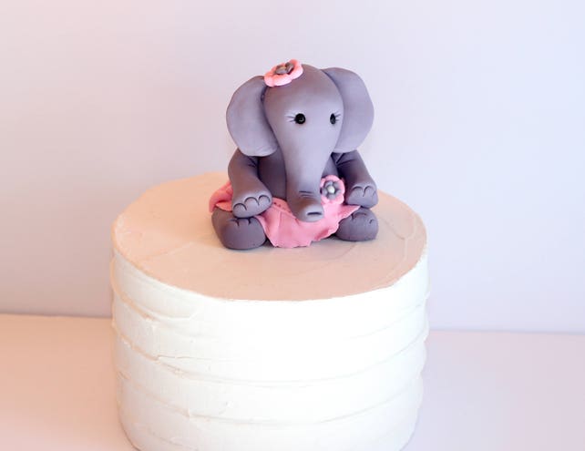 Fondant Elephant Baby Girls Or Baby Boy Shower Cake Topper Welcome