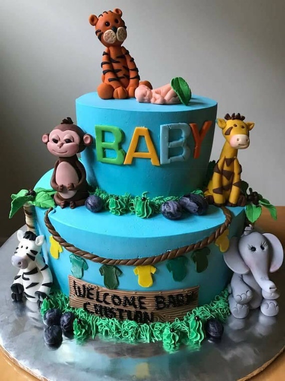 Fondant Jungle Animals Topper Cake Decoration Baby Shower 1st Etsy
