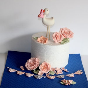 Fondant Stork and a Baby Cake Topper New Baby Arrival Baby Shower Newborn image 7