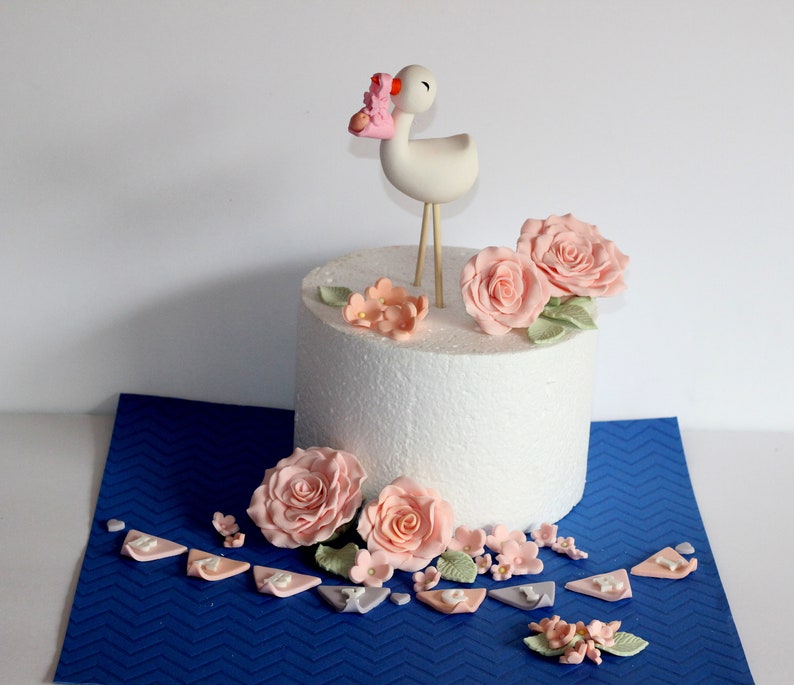 Fondant Stork and a Baby Cake Topper New Baby Arrival Baby Shower Newborn image 7