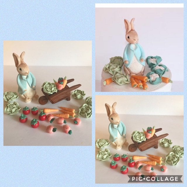 Fondant Rabbit Pastel Colors Vegetables Garden Cake Decoration