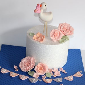 Fondant Stork and a Baby Cake Topper New Baby Arrival Baby Shower Newborn image 2