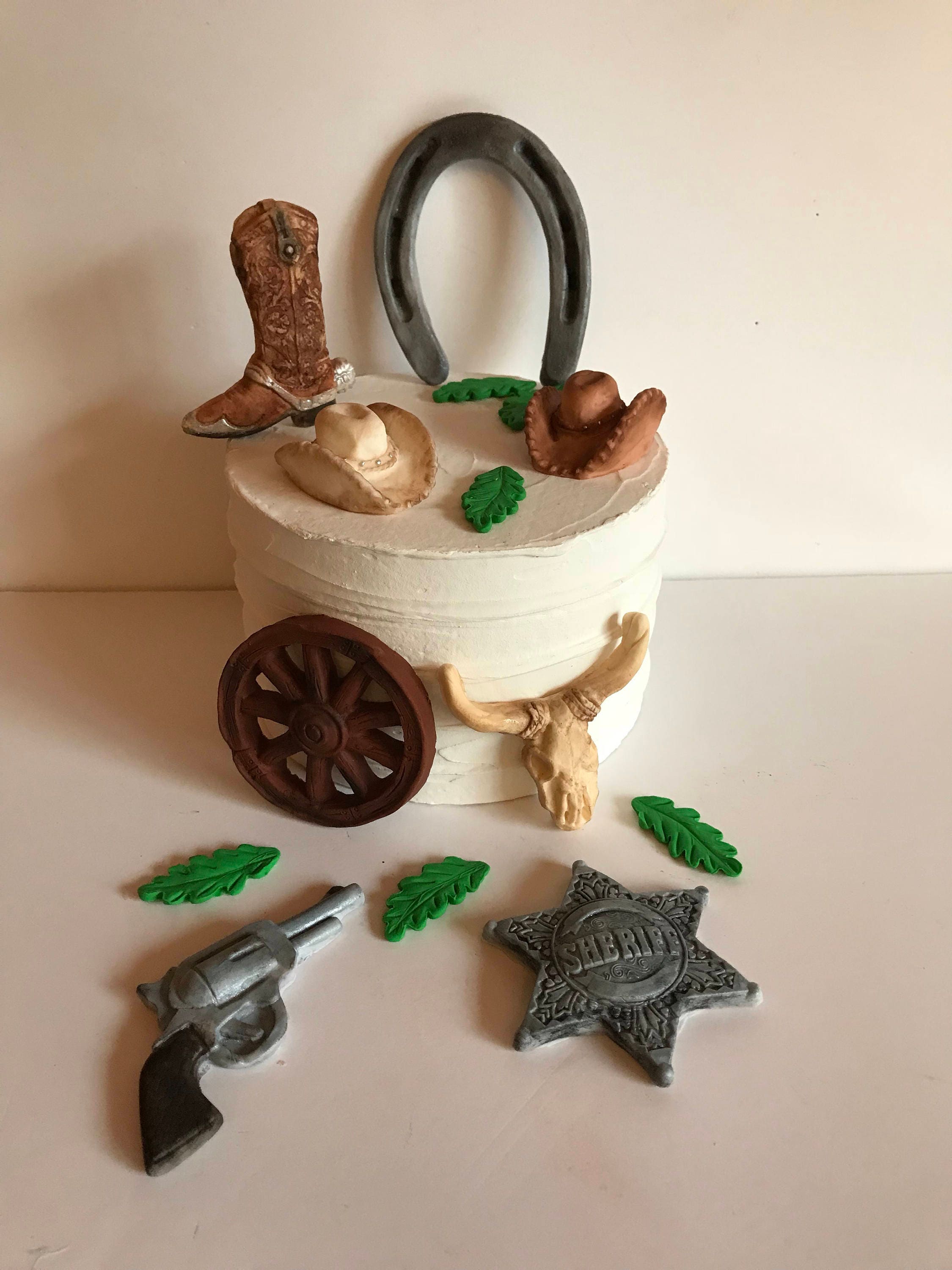 Décoration De Gâteau Cowboy Western - Chapeau, Bottes, Fer à Cheval, Boules - Topper Pour Anniversaire Thème Rodéo