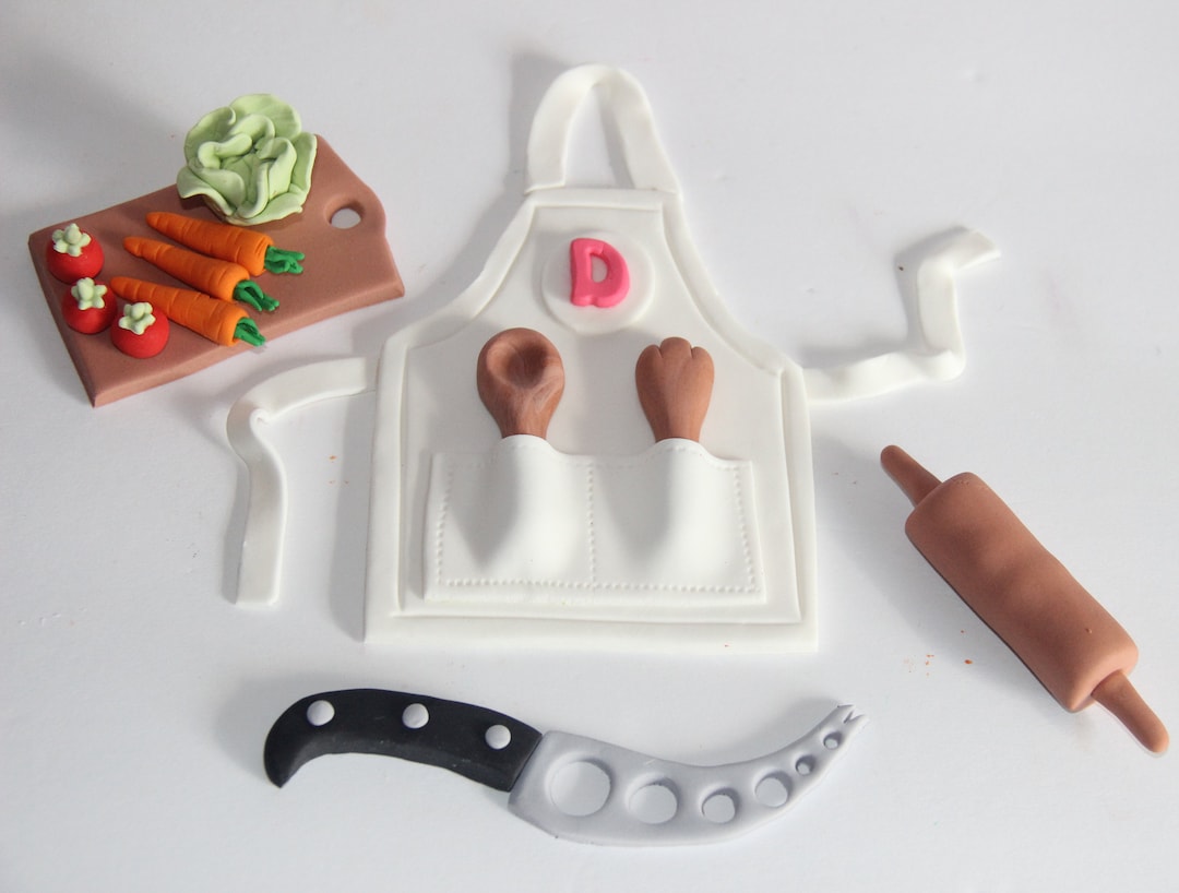 Fondant Chef Cake Topper Cooking Party Cake Decoration Vegetables Apron