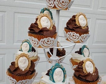 Fondant Victorian Vintage Wedding Cameo Pin Brooch Edible Sugar Cake Cupcake Toppers