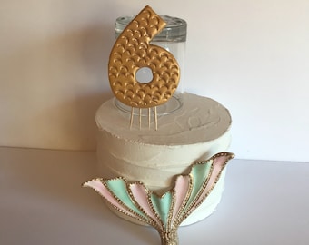 Fondant Large Mermaid Age Number Cake Topper Decoration Large Golden Age Number Topper