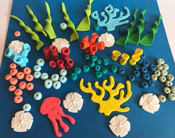 Fondant Under the Sea Kit Edible Sugar Cupcakes or Cake Toppers Corals and Seaweeds #3
