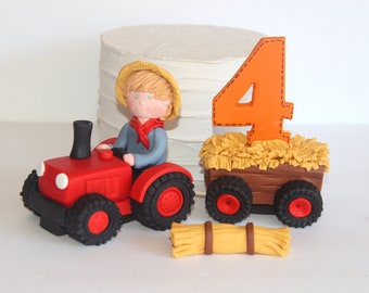 Fondant Tractor Farmer Cake Topper Farm Boy