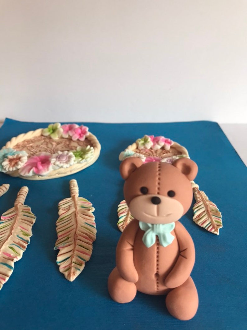 Fondant Teddy Bear Cake Topper Baby Shower Welcome Baby First Birthday ...