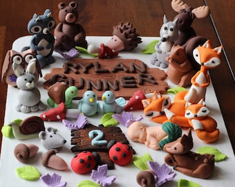 Fondant Woodland Cake Toppers Woodland Animals Baby Shower Party Fox Owl Moose  Squirrel Baby Revealing Party