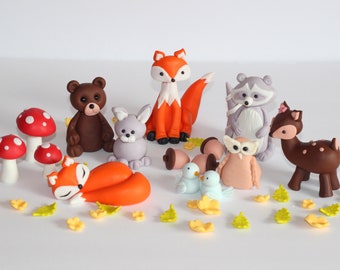 Fondant Woodland Cake Toppers Woodland Animals Fox Racoon Deer Bunny Lady Bugs