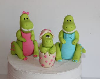 Fondant Dinosaurs Family Fondant Topper Birthday Cake Decoration  T rex Baby Shower Baby Revealing Cake Decoration