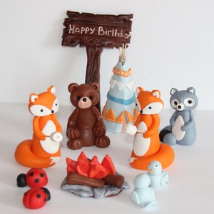 Fondant Foxes Camping Cake Decoration Campfire