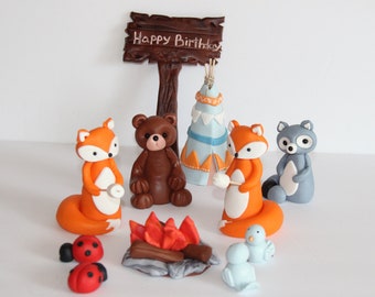 Fondant Foxes Camping Cake Decoration Campfire
