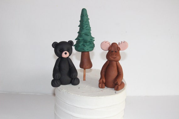 Fondant Black Bear Moose Pine Tree Cake Toppers 