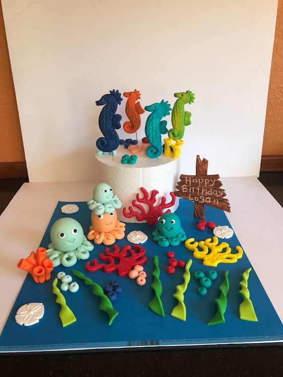 Fondant Octopus Seahorse Under Sea Creatures Decoration Sugar Etsy