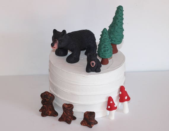 Fondant negro oso madre y un cachorro pastel Topper pinos bebé ducha  cumpleaños pastel decoración polar oso marrón oso -  España