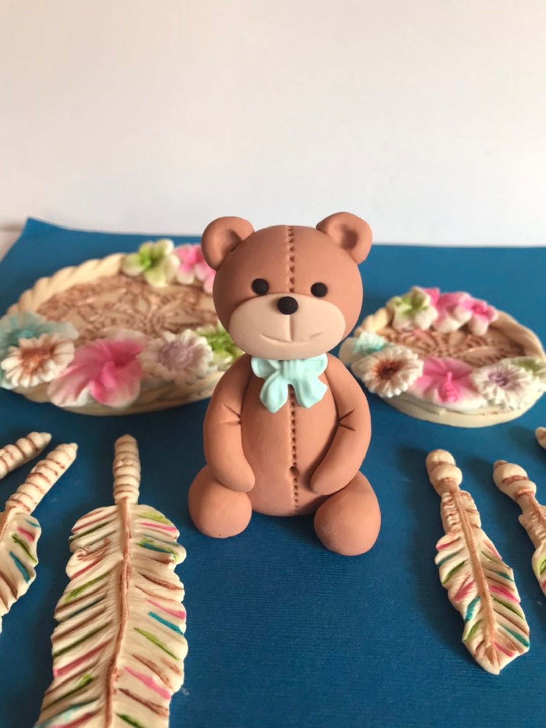 Fondant Teddy Bear Cake Topper Baby Shower Welcome Baby First Birthday ...