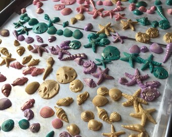 Mermaid Party 40 Sea Shells or 12 Mermaid Tails Mermaid Edible Sugar Cake Cupcake Topper Ocean Boho Beach Wedding Decoration