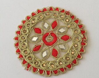 Designer Flower Applique, circle patch,Craft Patches,Supplies, Dress Decor, fabric embroidered, acrylic thread,, Appliques Decorative Sewing