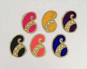 Paisley patch Appliques,Thread Embroidered Craft,Indian Bridal Sewing,Peacock Appliques,Multicolor Craft, Dress Decor Patches By 2 Pcs