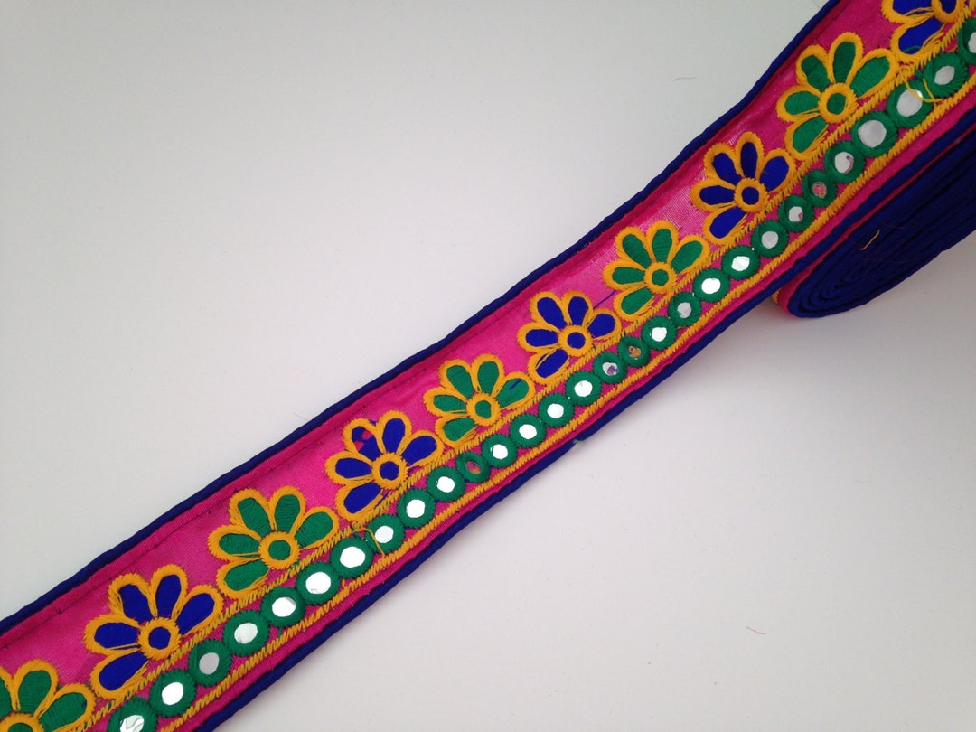 Multicolor Thread Embroidered, Indian Fabric Trim, Crafting Dress ...