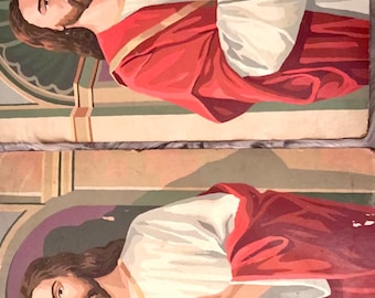 Vintage paint by numbers pair of Jesus paintings 16x20