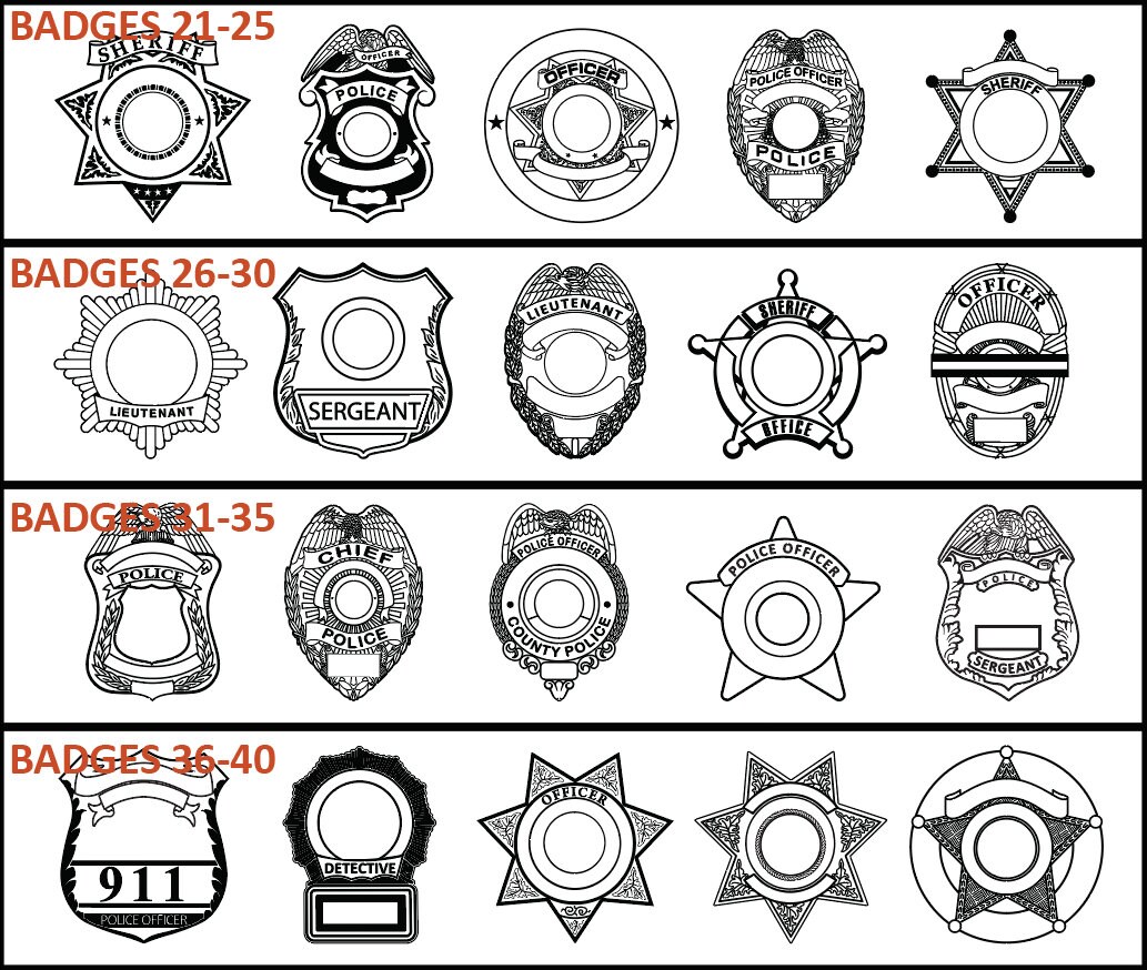 11-15 Police Badge Assortment SVG, Law Enforcement Vector, Laser ...