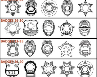 31-35 Assortimento di distintivi della polizia SVG, vettore delle forze dell'ordine, file tagliati al laser