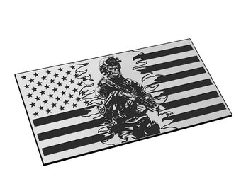 Tattered American Flag with Skeleton Soldier SVG, Military, Veteran, Skull, Memorial, Vector, Laser Engraving, CNC, Cricut, Glowforge