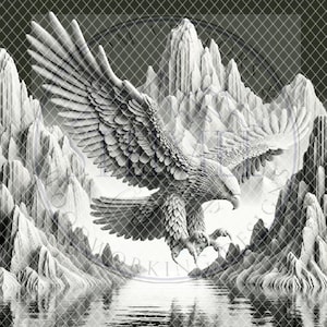 3d Illusion Eagle Mountain Scene, 3D Illusion PNG Laser Only, x1, Lightburn,