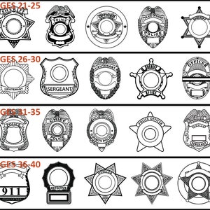 Police Badge Assortment SVG 21-25, Blank, Woodworking, Sheriff, Officer, Law Enforcement, Cop, Vector, Laser Engraving, CNC, Cricut