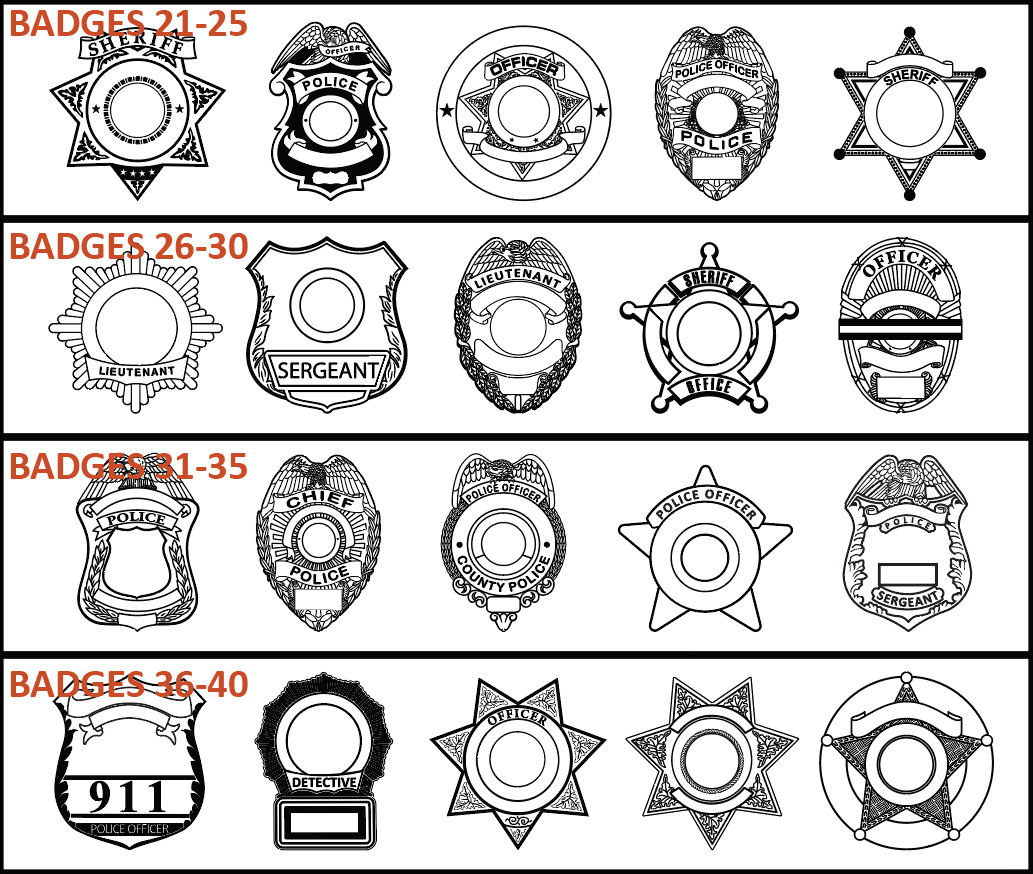 Police Badge Assortment SVG 21-25, Blank, Woodworking, Sheriff, Officer, Law Enforcement, Cop, Vector, Laser Engraving, CNC, Cricut