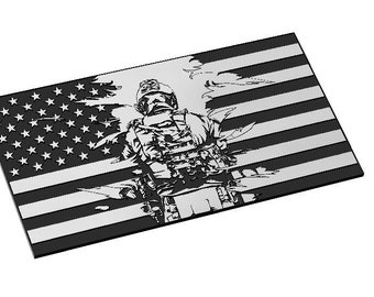 Tattered American Flag with Soldier Center Cut SVG, USA, Military, Green Line, Vector, Laser Engraving, CNC Cricut, Glowforge