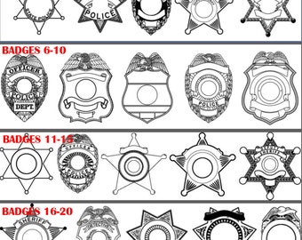 Police Badge Assortment SVG 6-10, Blank, Woodworking, Sheriff, Officer, Law Enforcement, Cop, Vector, Laser Engraving, Cricut, Glowforge