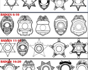 Police Badge Assortment SVG 6-10, Blank, Woodworking, Sheriff, Officer, Law Enforcement, Cop, Vector, Laser Engraving, Cricut, Glowforge