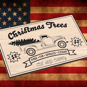 Vecchio camion con alberi di Natale segno SVG, camion classico, Natale, vacanza, proprietario di casa, regalo, vettore, incisione laser, CNC, Cricut, Glowforge