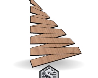 Spiralna choinka SVG Nowoczesna wstążka sosnowa Plik wycinany laserowo Glowforge Wektorowy szablon piły przewijającej Zimowy wystrój świąteczny Ozdoba świąteczna