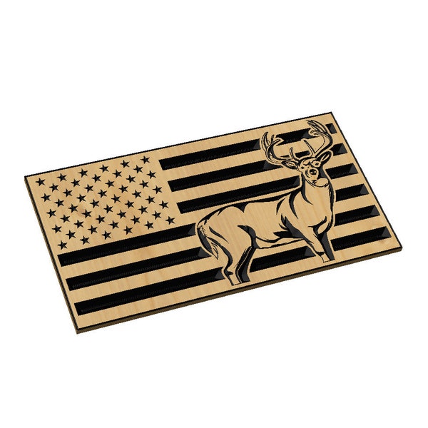 White Tail Deer American Flag SVG, Hunting, Outdoors, USA, Country, Bow, Archery, Firearms, Vector, Laser Engraving, CNC, Cricut, Glowforge