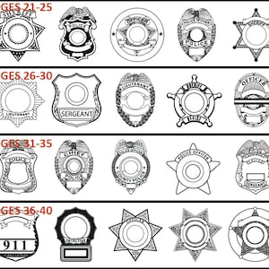 Police Badge Assortment SVG 36-40, Blank, Woodworking, Sheriff, Officer, Law Enforcement, Cop, Vector, Laser Engraving, CNC, Cricut