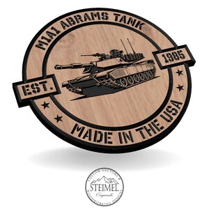 M1A1 Abrams Tank Seal, American Flag, Military, Tank, USA, Armored Vehicle, 1985, SVG, Laser Engraving, CNC, Cricut