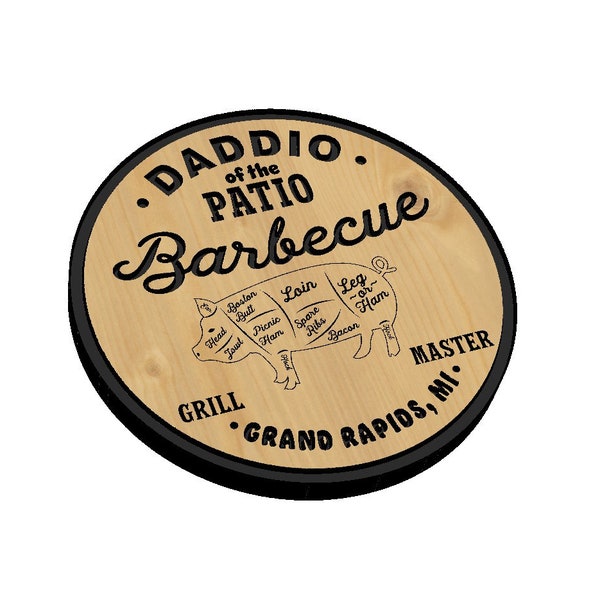 Daddio of The Patio Barbeque SVG, Grill Master, Pork, Butcher, Sign, Grilling, BBQ, bacon, Vector, Laser Engraving, CNC, Cricut, Glowforge